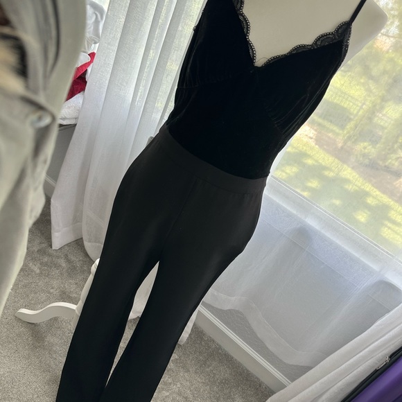 Michael Kors Black Velvet Top Adjustable Side Zip One Piece Pant Suit Worn Once - Picture 2 of 6